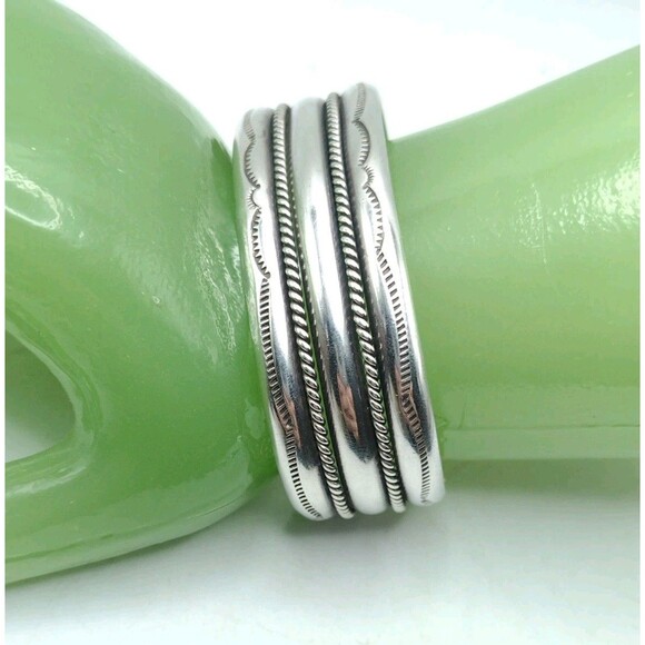 Native American 3/4" Navajo Sterling Silver Bracelet Cuff TAHE 41g Size 6.5-6.75 - Picture 8 of 15